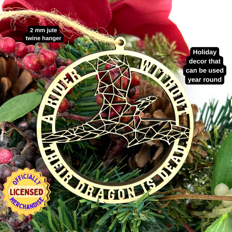 geometric dragon laser cut wood ornament as holiday decor