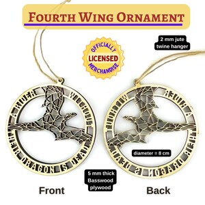 back and front view of geometric dragon laser cut wood ornament