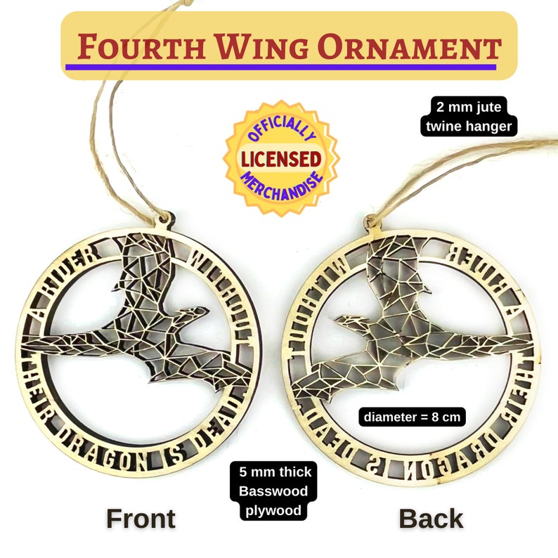 back and front view of geometric dragon laser cut wood ornament