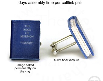 The Book of MORMON Clay Mini Book Cufflinks by Book Beads, LDS Missionary cufflinks, Gifts for Him, Elder Brother Gifts, Faith based Gifts