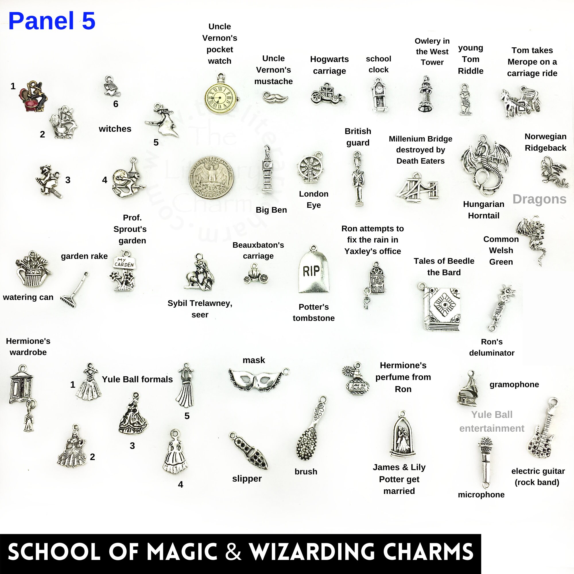 Wizard Witch Charms, School of Magic Pendants, Witchcraft Sorcery