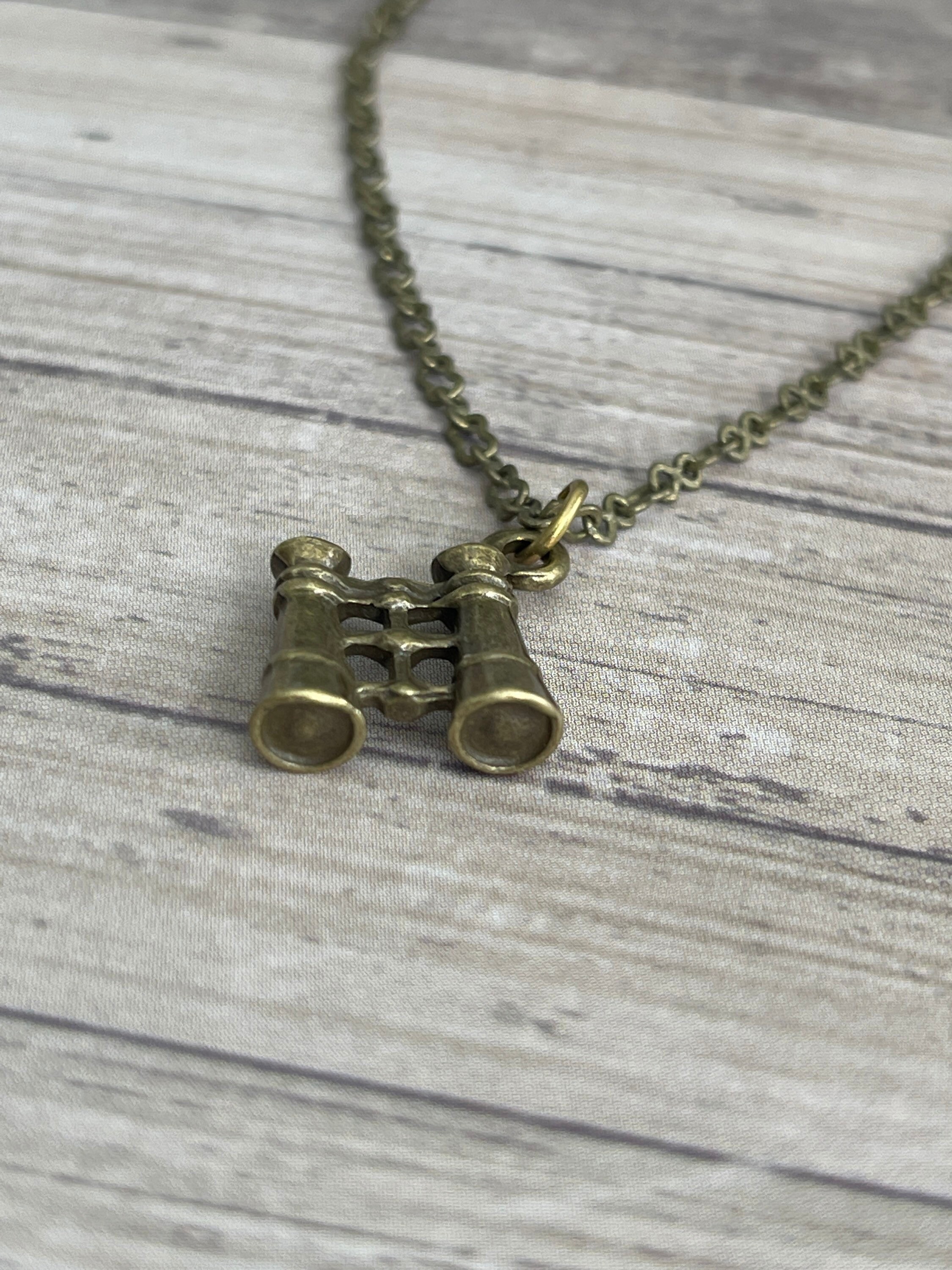 Antique Gold Binoculars Necklace, Adventure Necklace, Graduation