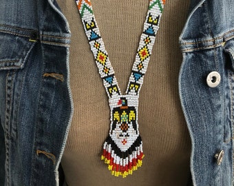 1960s Vintage Native American Seed Bead Thunderbird "SAUTOIR" Necklace ~ American Indian Great Smokies