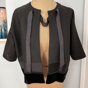 Beautiful Vintage Black Jacket By Cisa - Featuring Plush Velvet and Satin Trim - High Quality Italian Craftsmanship - Women’s Cape - Italy