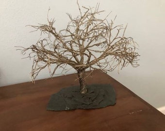 Mid Century Twisted Silver Wire Tree Sculpture - Lovely