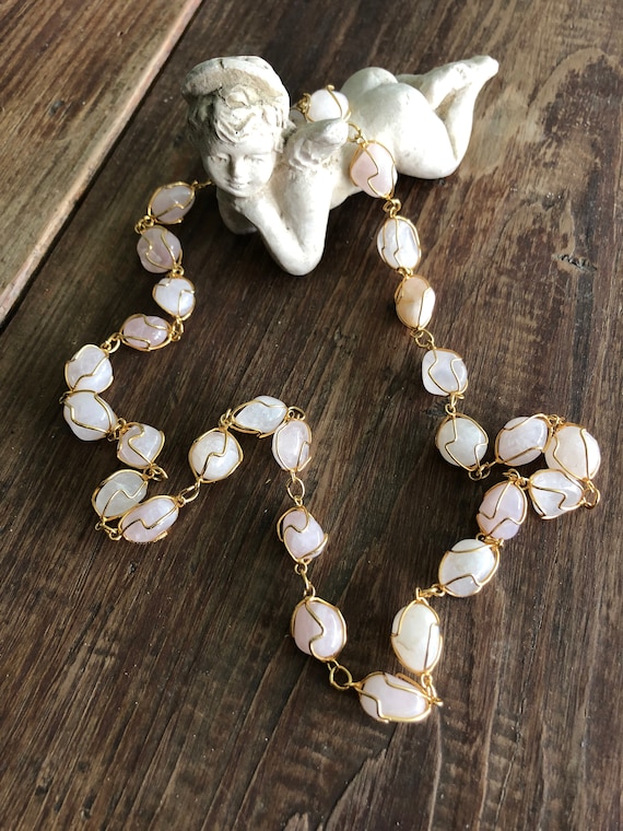 Beautiful Gold Caged Natural Rose Quartz Beads Ne… - image 5