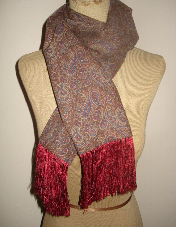 Lovely Vintage Inspired Paisley Fringe Men's or Women's Piano Scarf - Length 53" View 4