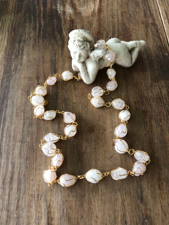 Beautiful Gold Caged Natural Rose Quartz Beads Nec