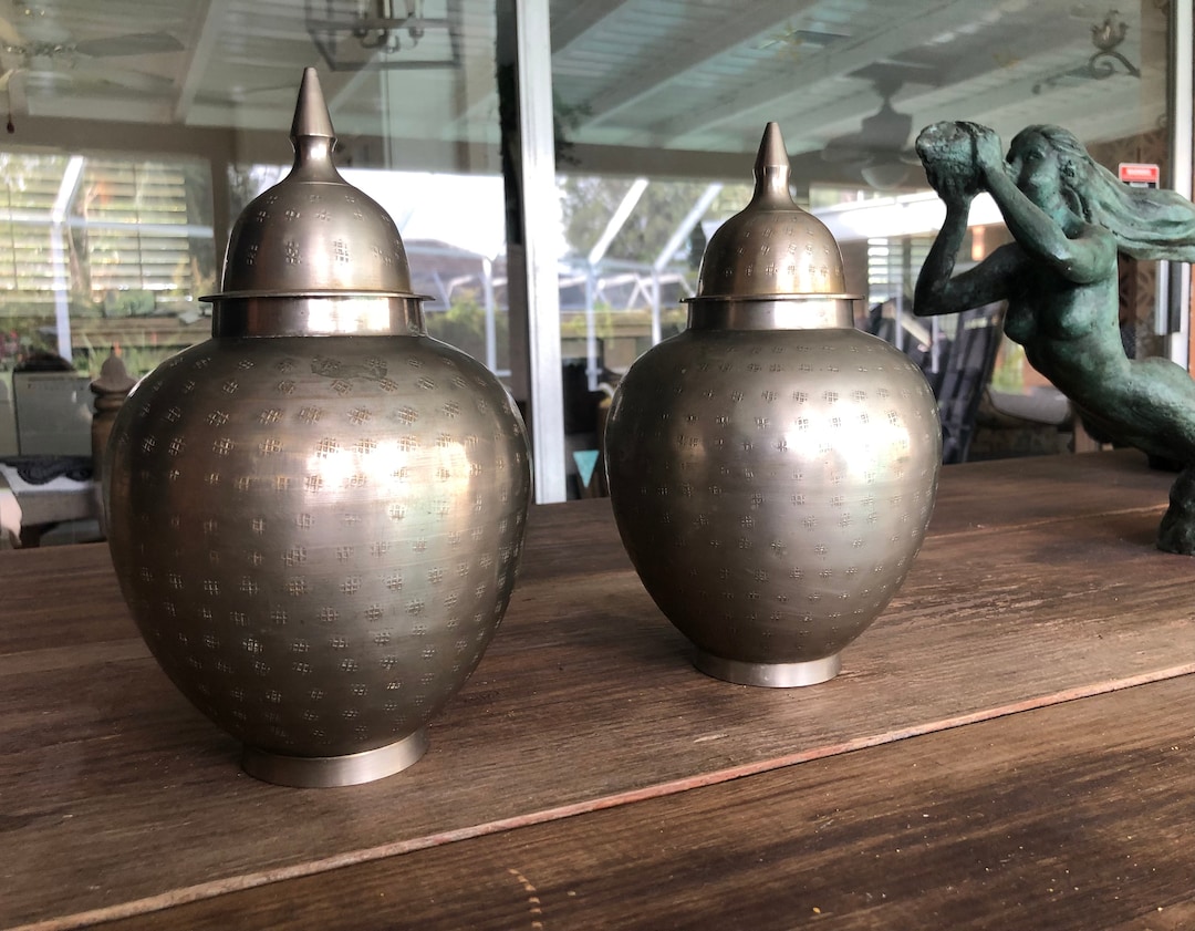 Pair of Decorative Silver Brass Vases Vase Brass Urn Etsy