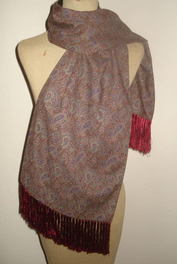 Lovely Vintage Inspired Paisley Fringe Men's or Women's Piano Scarf - Length 53" View 2