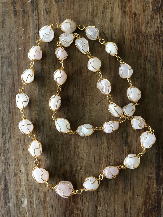 Beautiful Gold Caged Natural Rose Quartz Beads Ne… - image 7