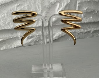 Vintage Mid-Century Modern Abstract Gold Tone Zigzag Earrings