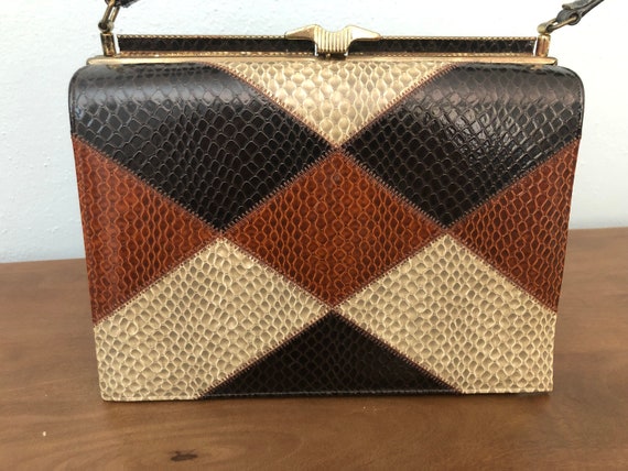 PATCHWORK Snakeskin CLUTCH Shoulder Bag // 70's Leather 