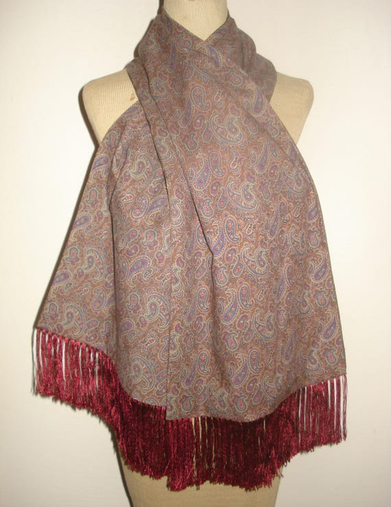 Lovely Vintage Inspired Paisley Fringe Men's or Women's Piano Scarf - Length 53"