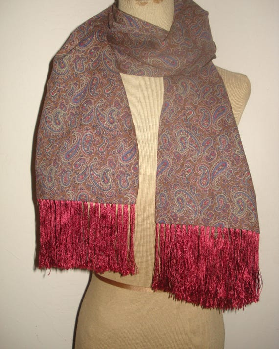 Lovely Vintage Inspired Paisley Fringe Men's or Women's Piano Scarf - Length 53" View 3