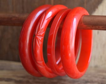 Red Bakelite Bangle Bracelet - You Pick - Carved, Marbled, spacer, solid red bakelite