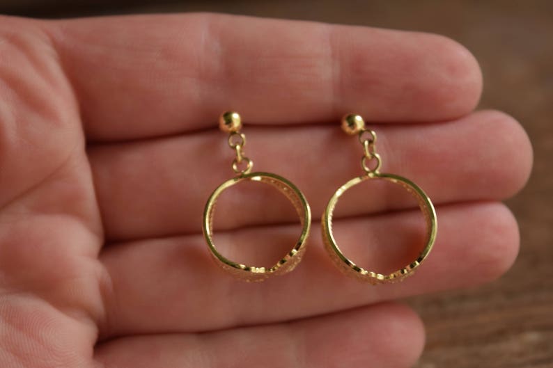 Gold filigree dangle hoop earrings Post earrings