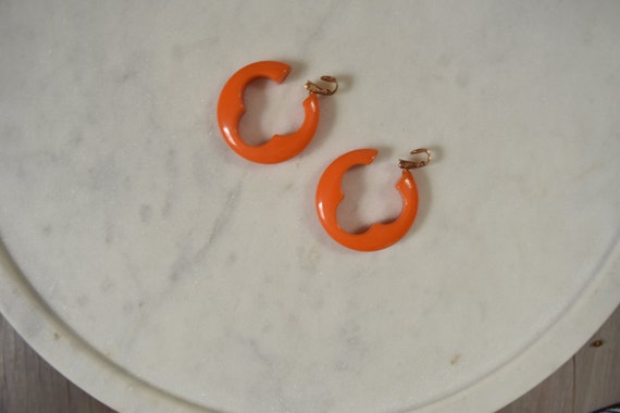 Orange Bakelite Hoop Clip On Earrings