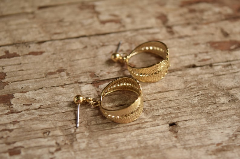 Gold filigree dangle hoop earrings Post earrings