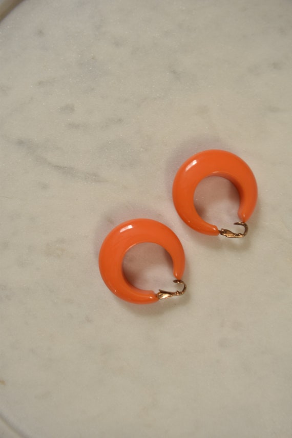 Orange Bakelite Hoop Clip On Earrings