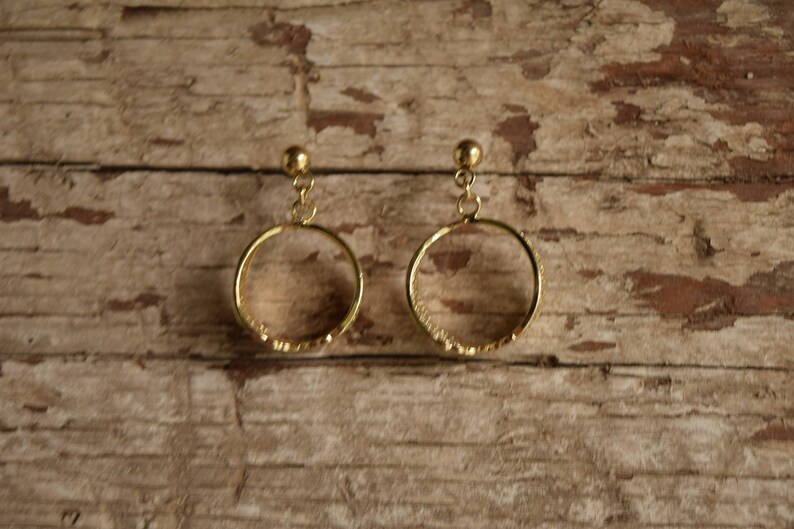 Gold filigree dangle hoop earrings Post earrings