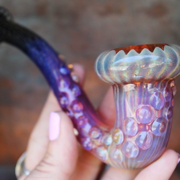 Amber-purple and black glass sherlock pipe