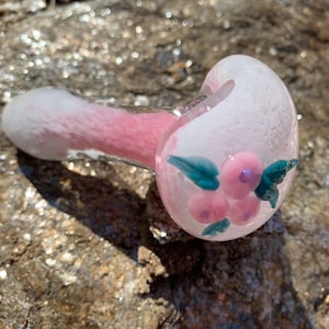 Handblown Glass Pipe: Pink Bouquet Bowl, Girly Design (4 inch)