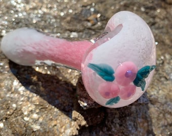 Handblown Glass Pipe: Pink Bouquet Bowl, Girly Design (4 inch)