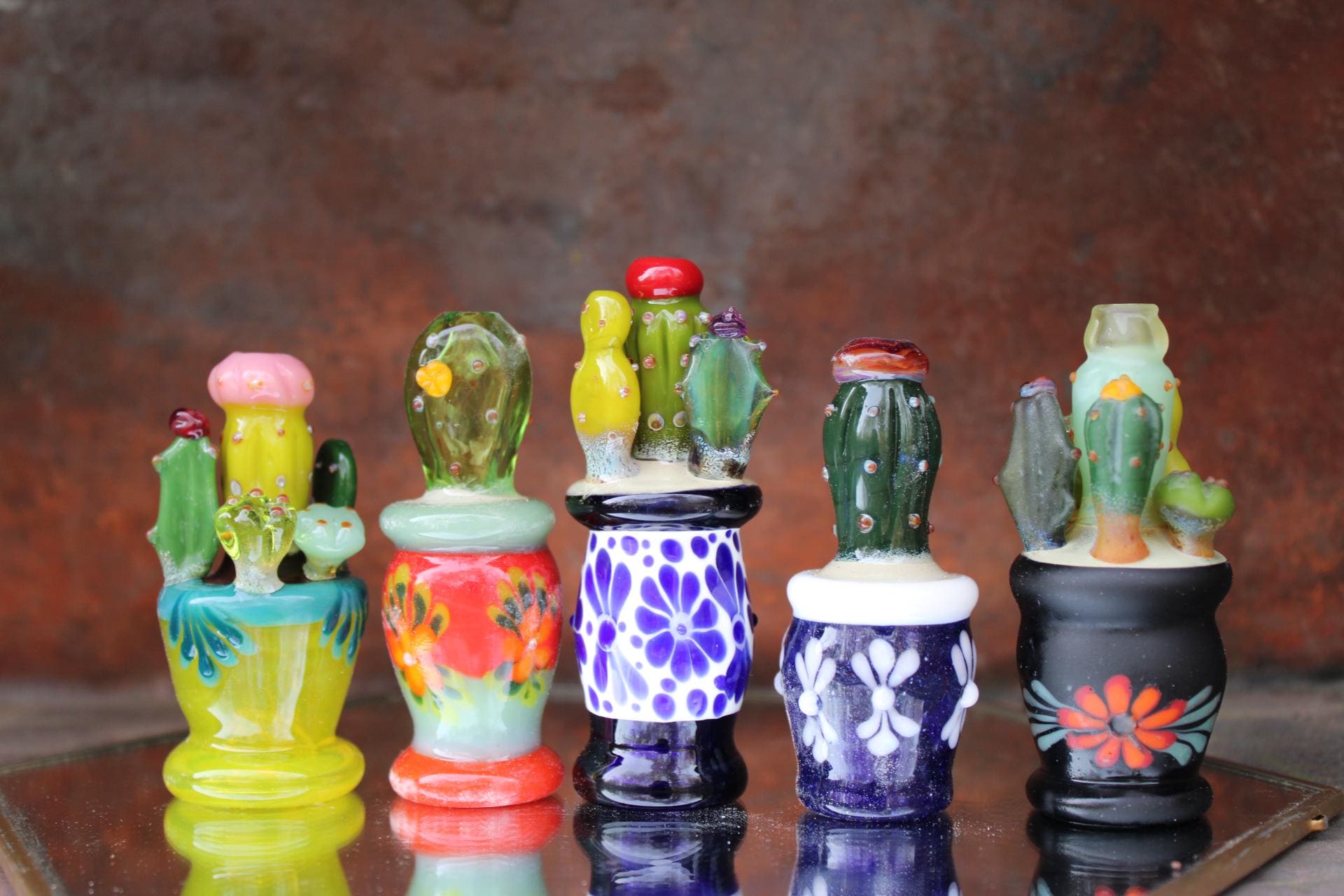 Mystery pipe- Cactus in a pot sculptural one hitter glass pipe