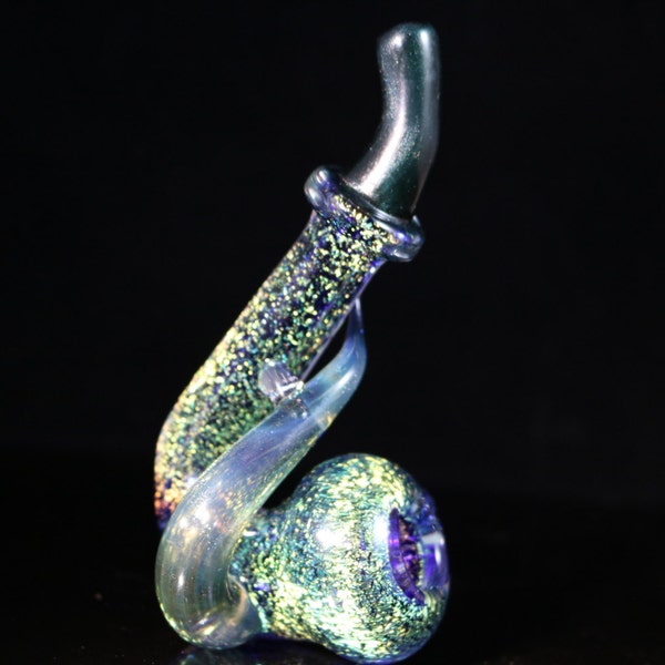 Unique Sherlock - solid dichroic sparkly glass pipe with glitter horn