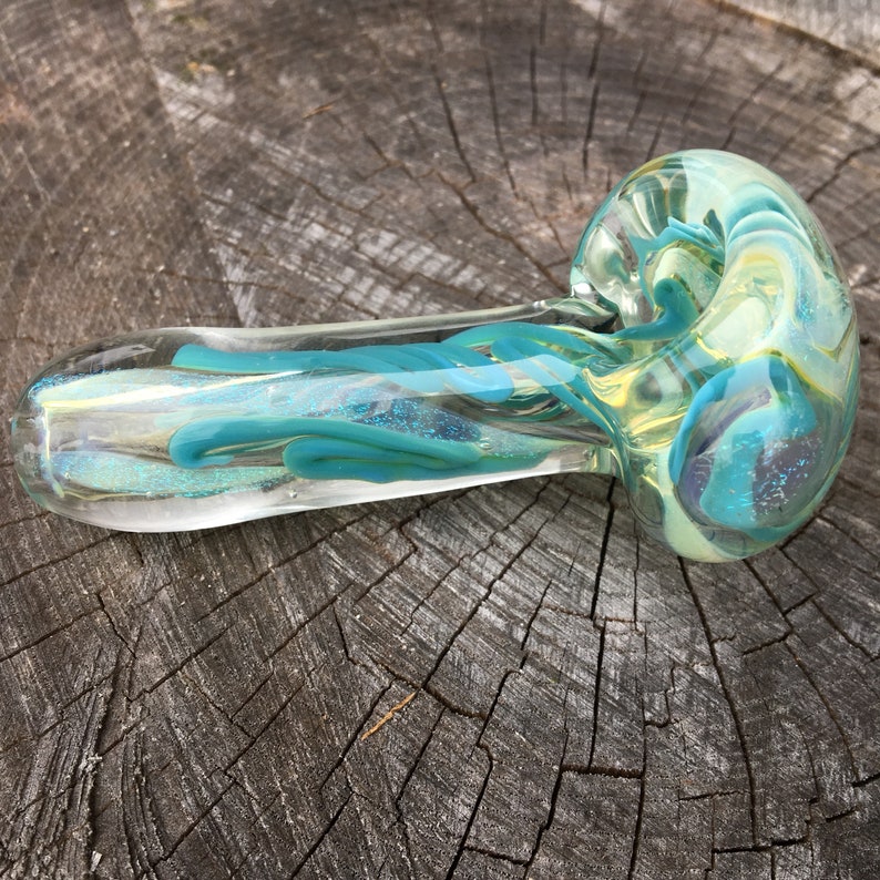 Aqua glitter color changing glass smoking pipe/ handblown Etsy