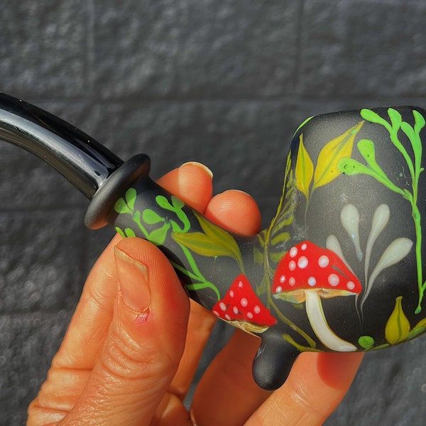 Mushroom and botanical glass Sherlock pipe by artist Sarita
