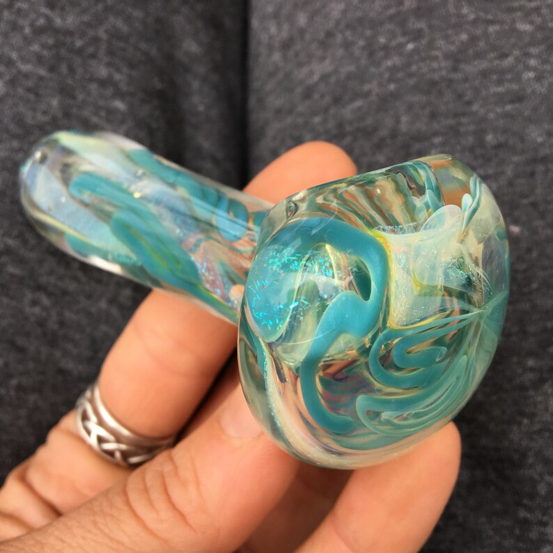 Aqua glitter color changing glass smoking pipe/ handblown