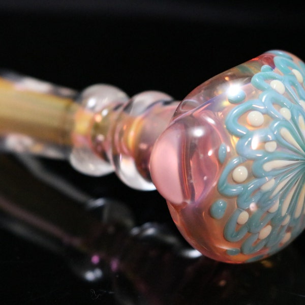 Extreme color changing girly glass pipe with turquoise mandala flower