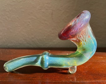 Amber purple and blue-green hand blown glass Sherlock pipe