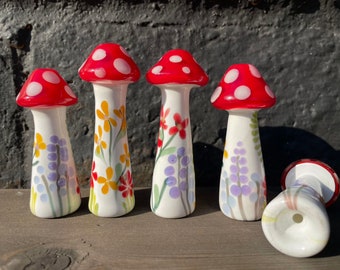 Mushroom and floral chillum by Sarita Glass