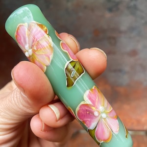 Mint green vintage floral glass chillum pipe