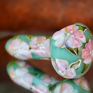 Vintage floral glass celadon green handpipe