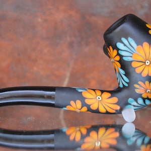 Bright blooms sandblasted glass Sherlock pipe
