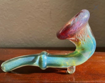 Amber purple and sea green handblown glass Sherlock pipe