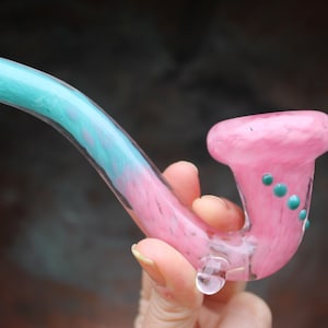 Turquoise and pink handblown glass Sherlock pipe