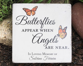 9x9 or 9x12 Handcrafted Personalized Concrete Memorial Stone. Butterfly Garden Memorial. Free US Shipping