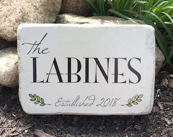 6x9 Personalized Name Stone. Concrete Garden Stone. Family Name. Perfect Wedding or Anniversary Gift. Entry Marker with established date