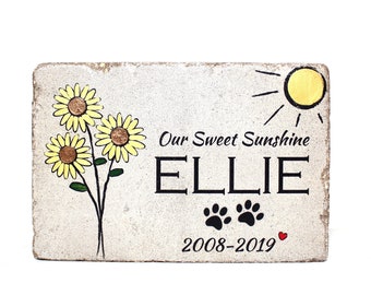 6x9 Sunflower Pet Memorial Stone. 6x9 CUSTOM Burial Marker. Tumbled Concrete Stone. Outdoor or Indoor Dog or Cat Memorial Stone. Pet Marker