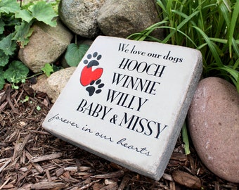 Multiple Pet Memorial Stone. 6x9 or 9x9 CUSTOM Burial Marker. Tumbled (Concrete) Stone. Outdoor Indoor Dog or Cat Memorial Stone. Pet Marker