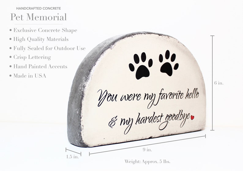 Indoor or Outdoor Use Perfect gift for loss of pet. shipping Free U.S 6x9 READY TO SHIP Concrete Pet Memorial Stone for Dog or Cat
