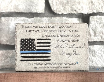 6x9 Police Memorial Stone for Home or Garden. Tumbled Concrete Remembrance Stone. Thin Blue Line. Police Officer Memorial.