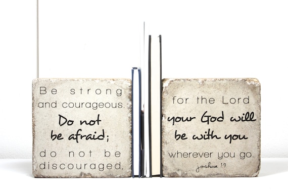 Scripture Bookends/ Concrete Bookends/ Joshua 1:9 / Be strong and courageous/  Stone Book End. Book Ends/ Outdoor Decor/ Concrete Bookends