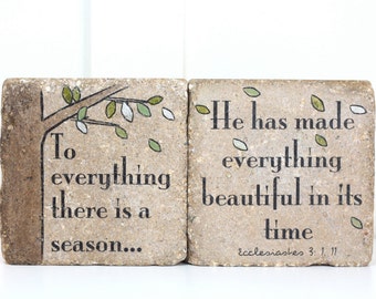 Bookends/ "To Everything There Is A Season"/ Ecclesiastes 3:1,11 Scripture Bookends/ Rustic Decor. Stone Book End. Book Ends/ Outdoor Decor