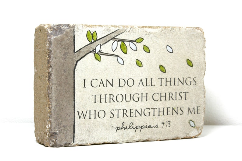 Rustic Scripture Decor. Indoor or Outdoor. 6x9 Tumbled Concrete Paver. PHIL 4 13 I can do all things through Christ who strengthens me. image 2